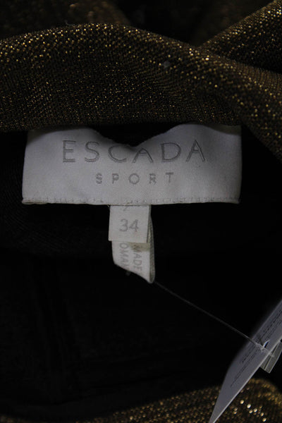 Escada Sport Womens Metallic Collared Long Sleeve Cropped Jacket Gold Size 34