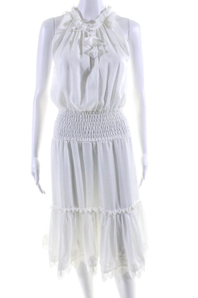 Misa Womens Key Hole Neck Sleeveless A Line Midi Dress White Size Extra Small