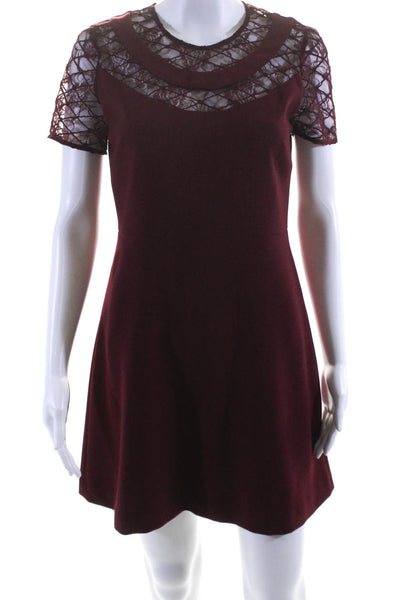 Sandro Womens Lace Detail Short Sleeves A Line Dress Wine Red Size 2
