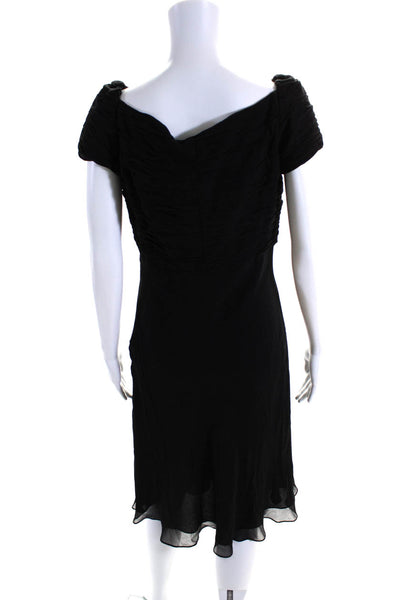 Chetta B Womens Square Neck Short Sleeves Cinch Fit Flare Midi Dress Black Size