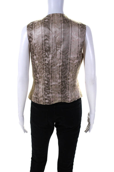 Emanuel Ungaro Womens Silk Embroidered Floral Print Vest Top Beige Size 12