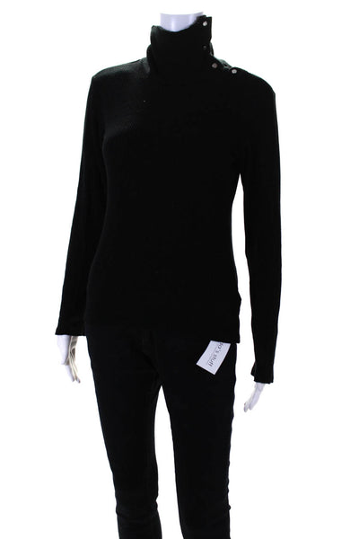 Dolan Womens Long Sleeves Button Up Turtleneck Sweater Black Size Medium