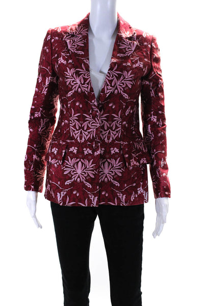 Mother Of Pearl Womens Floral One Button Blazer Jacket Red Pink Size XS