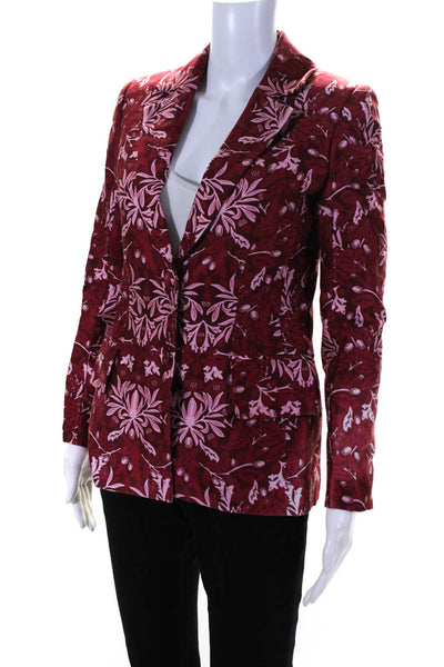 Mother Of Pearl Womens Floral One Button Blazer Jacket Red Pink Size XS
