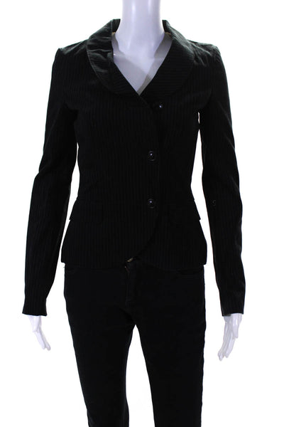 Alex Gaines Womens Pinstripe Double Breasted Blazer Jacket Black Size XS