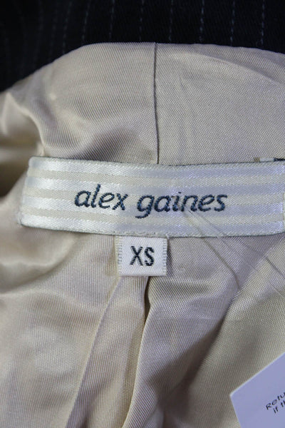Alex Gaines Womens Pinstripe Double Breasted Blazer Jacket Black Size XS