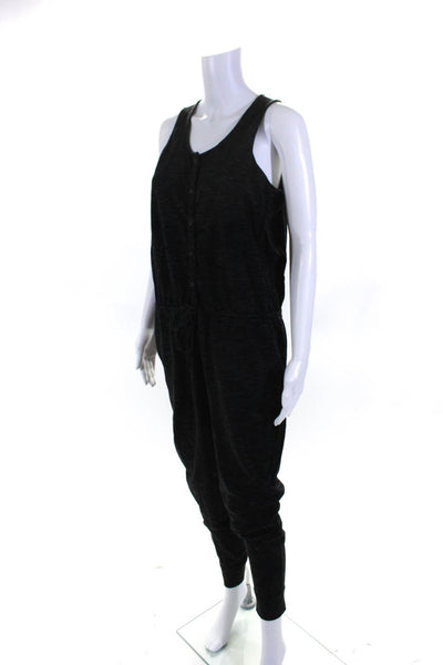 Madewell Womens Half Button Down Sleeveless Jumpsuit Black Cotton Size Medium
