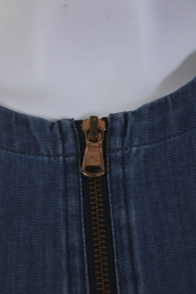 MiH Womens Half Zipper Long Sleeves Slim Leg Jumpsuit Blue Cotton Size Small
