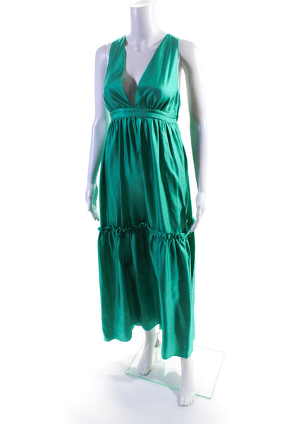Cynthia Rowley Womens Sleeveless V Neck Silk Maxi Dress Teal Green Size 8