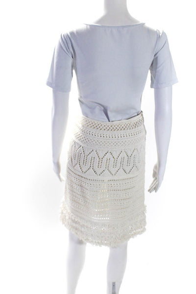 Oscar de la Renta Womens Crochet Knee Length Pencil Skirt Ivory Size XS