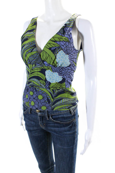 Joseph Womens Back Zip V Neck Floral Top Multicolored Cotton Size Large