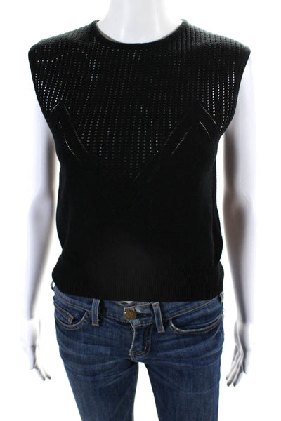 Love Binetti Womens Sleeveless Crew Neck Open Knit Top Black Cotton Size XS