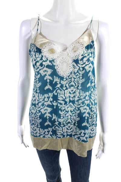 La Perla Womens Satin Trim Printed V Neck Cami Tank Top Blue Size 2