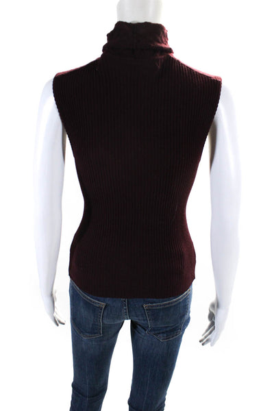 Valentino Womens Pointelle Turtleneck Sleeveless Sweater Vest Burgundy Small