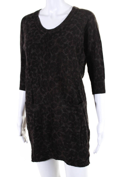 Rebecca Taylor Womens Dolman Sleeve Leopard Print Mini Sweater Dress Brown XS