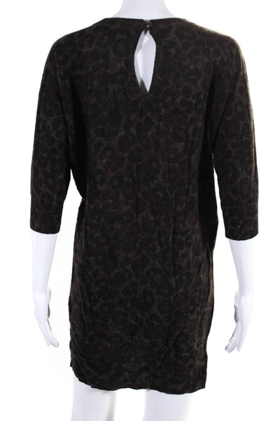 Rebecca Taylor Womens Dolman Sleeve Leopard Print Mini Sweater Dress Brown XS