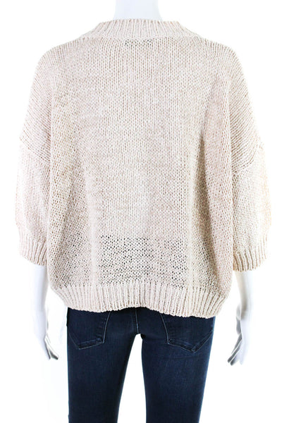 Roberto Collina Womens V Neck Short Sleeves Sweater Beige Size Small