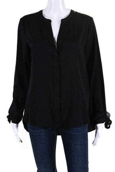 Theory Womens Silk Long Sleeves Button Down Socha Blouse Black Size Medium