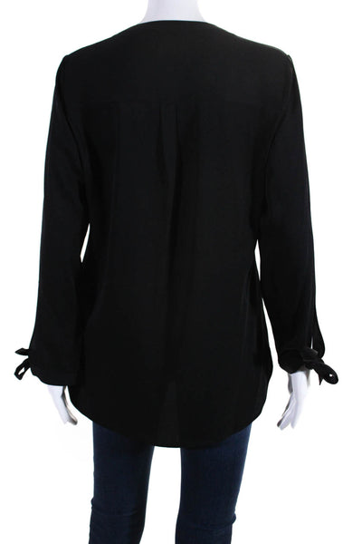 Theory Womens Silk Long Sleeves Button Down Socha Blouse Black Size Medium