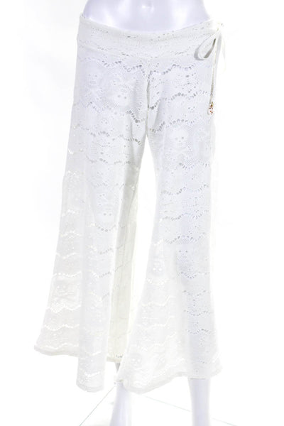 Letarte Handmade Womens Knit Drawstring Waist Flare Leg Pants White Size Medium