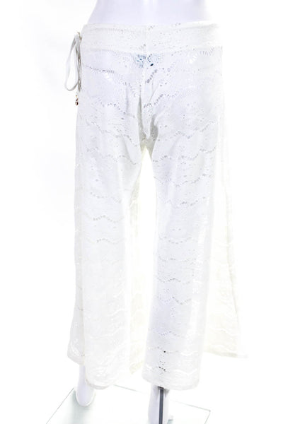 Letarte Handmade Womens Knit Drawstring Waist Flare Leg Pants White Size Medium