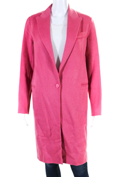 Sandro Womens Wool Long Sleeve Unlined One Button Overcoat Pink Size 36
