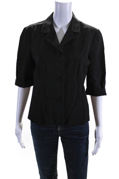 Theory Womens Solid Black Three Button Long Sleeve Blazer Size L