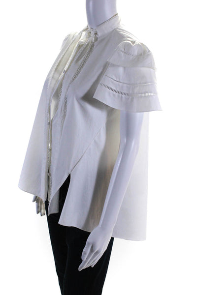 Adam Lippes Womens Short Flare Sleeves Button Down Shirt White Cotton Size 2