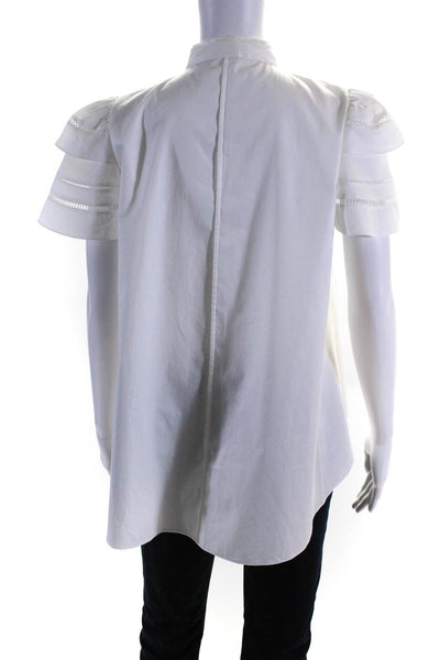 Adam Lippes Womens Short Flare Sleeves Button Down Shirt White Cotton Size 2