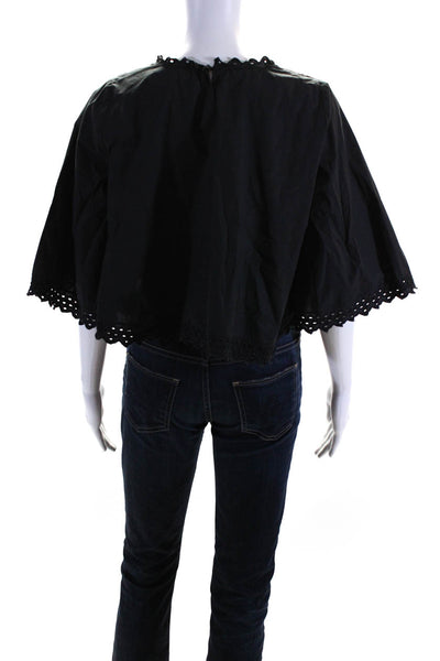 Etoile Isabel Marant Womens Eyelet Bell Sleeves Blouse Black Cotton Size EUR 34