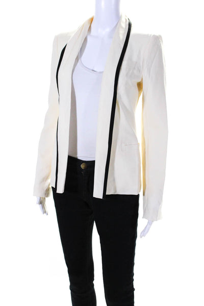 Elizabeth & James Womens Lightweight Open Front Blazer Jacket Ivory Black Size 2