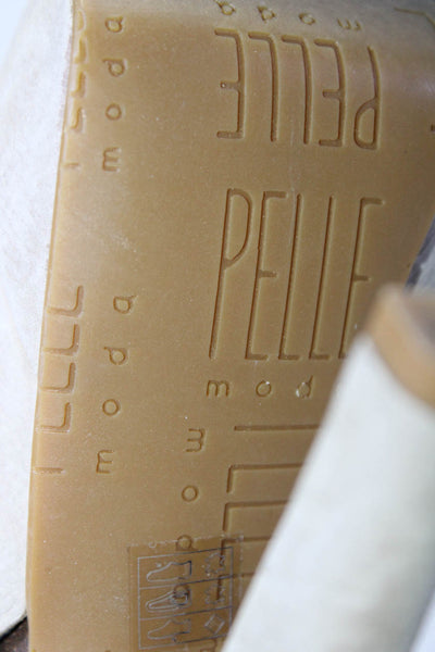 Pelle Womens Nubuck Leather Peep Toe Ankle Strap Platform Sandals Ecru 35.5 5.5