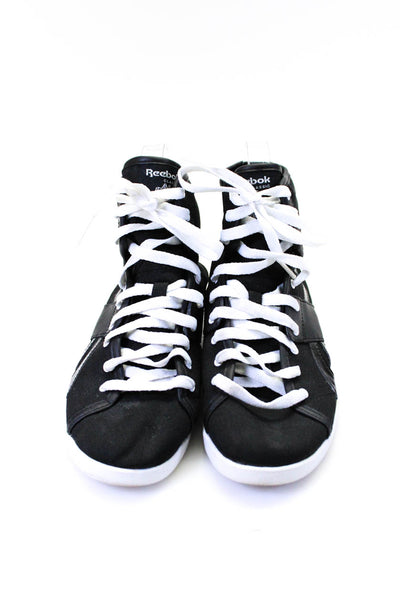 Reebok Womens Faux Leather Trim High Top Sneakers Black White Nylon Size 6.5