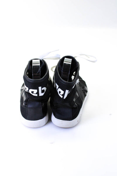 Reebok Womens Faux Leather Trim High Top Sneakers Black White Nylon Size 6.5