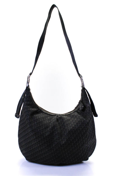 Christian Dior Womens Diorissimo Canvas Zip Top Hobo Shoulder Bag Handbag Black