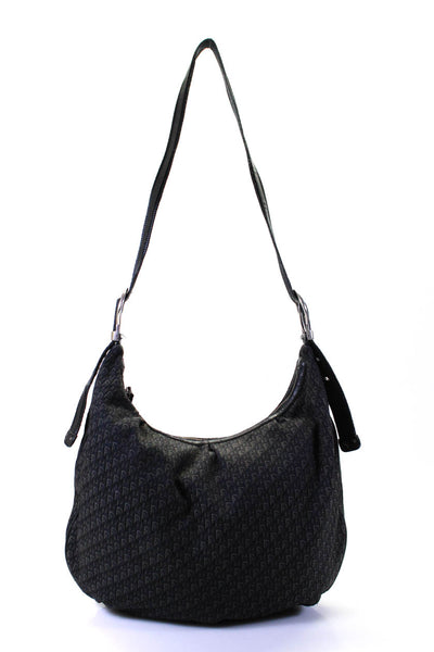 Christian Dior Womens Diorissimo Canvas Zip Top Hobo Shoulder Bag Handbag Black