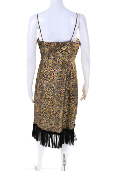 Tocca Womens Gold Silk Printed Black Tulle Sleeveless Shift Dress Size 8