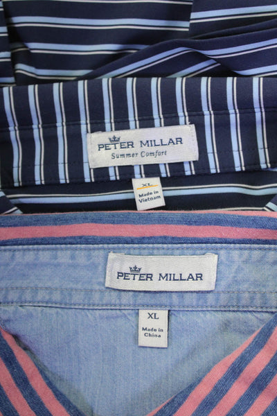 Peter Millar Mens Striped Rugby Shirts Blue Pink Size Extra Large Lot 2
