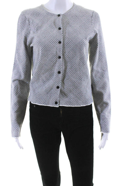 Theory Womens Knit Round Neck Long Sleeve Button Up Sweater Top White Size M