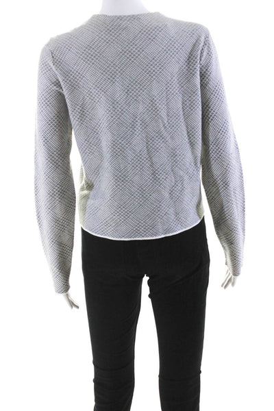 Theory Womens Knit Round Neck Long Sleeve Button Up Sweater Top White Size M