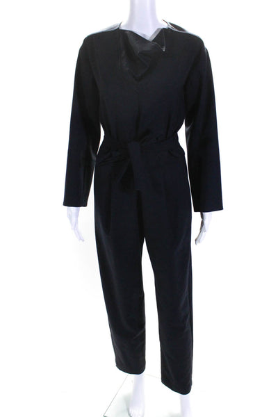 Sea New York Womens Cowl Neck Long Sleeve Belted Jumpsuit Blue Size 0
