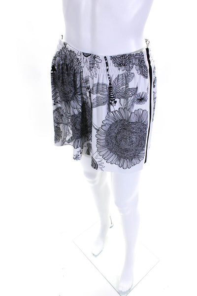 Norma Kamali Womens Floral Print Elastic Waist Stripe Trim Shorts White Size XXS