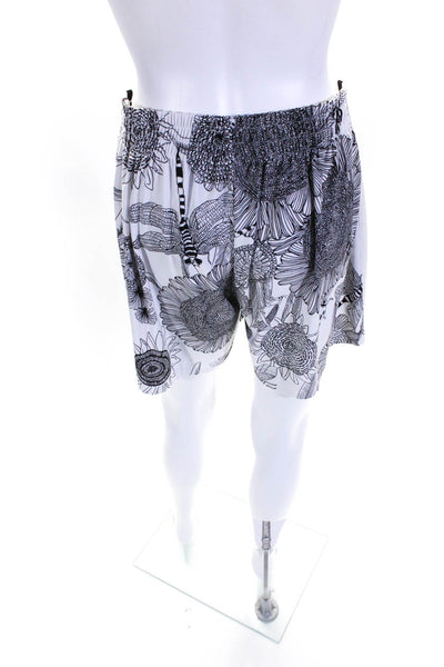 Norma Kamali Womens Floral Print Elastic Waist Stripe Trim Shorts White Size XXS
