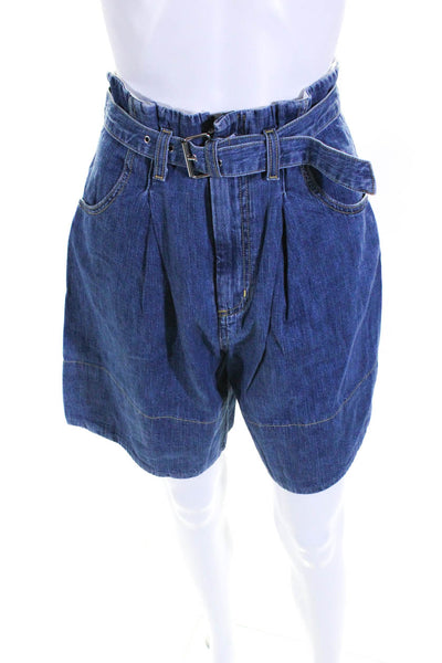 Rachel Comey Womens Cotton Wide Leg Belted Paperbag Denim Shorts Blue Size 00
