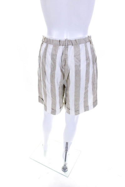 Purotatto Womens Linen Striped Pleated Casual Shorts Beige White Size 42