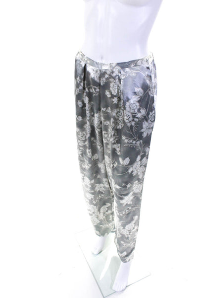 Valentino Intimo Womens Floral Print Blouse Pants Pajama Set Gray Ivory Size PP