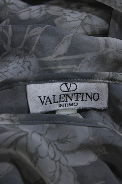 Valentino Intimo Womens Floral Print Blouse Pants Pajama Set Gray Ivory Size PP