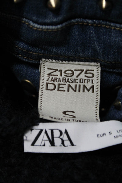 Zara Women's V-Neck Long Sleeves Pullover Sweater Navy Blue Size S Lot 2