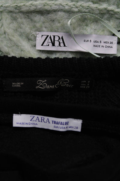Zara Women's Crewneck Long Sleeves Embroidered Cropped Top Black Size M Lot 3