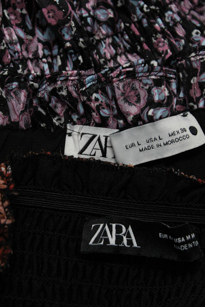 Zara Womens Chiffon Floral A-Line Purple Size L M Lot 2